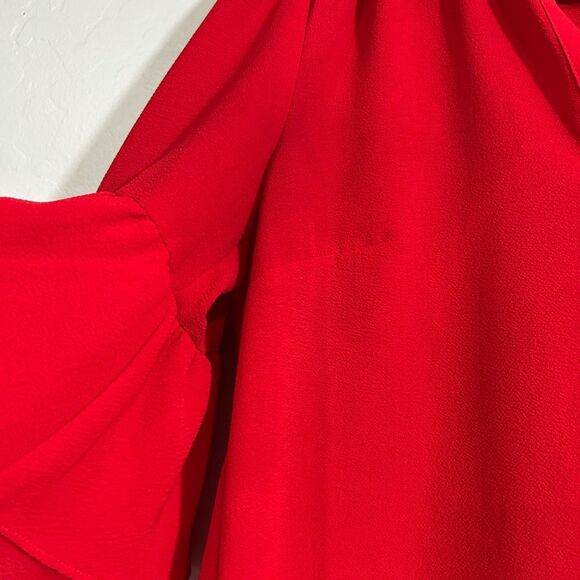Michael Michael Kors Red Ruffle Sleeve Blouse Women’s Small Holidays Office - Picture 5 of 7